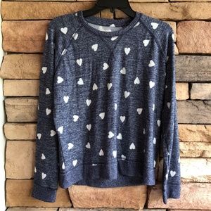 Lucky Brand navy blue white heart print soft long sleeve top Like New Medium